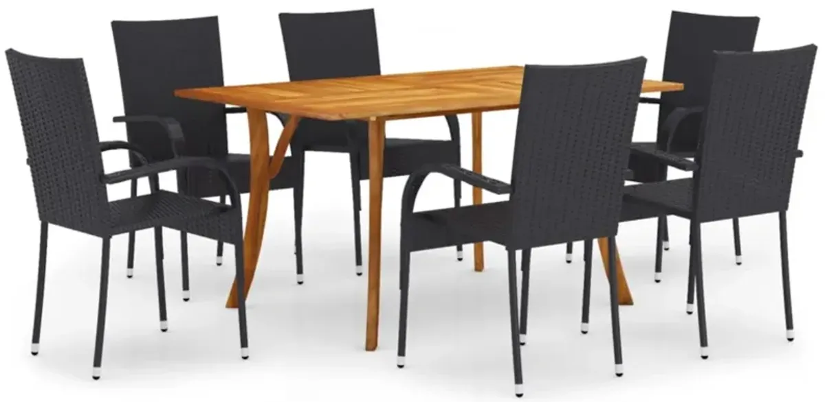 vidaXL 7 Piece Garden Dining Set Black