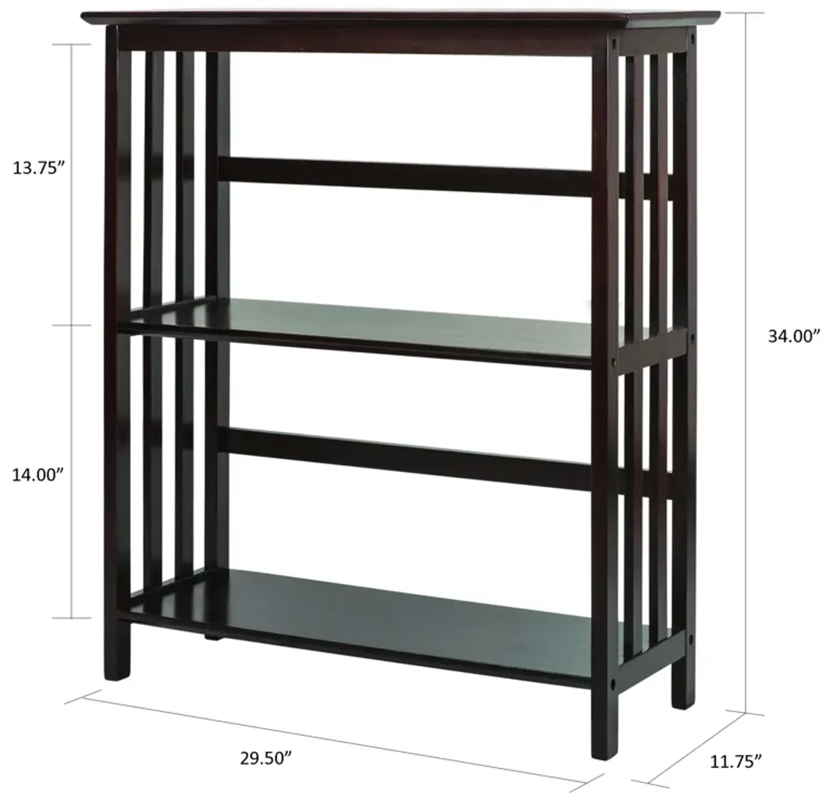 Casual Home Mission Style 3-Shelf Bookcase, Espresso