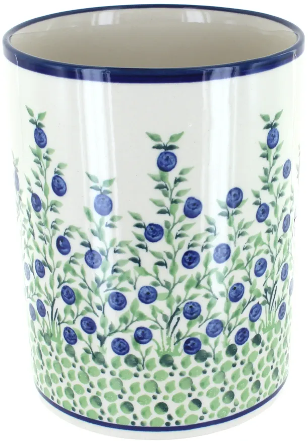 Blue Rose Polish Pottery Porcelain Vine Utensil Jar