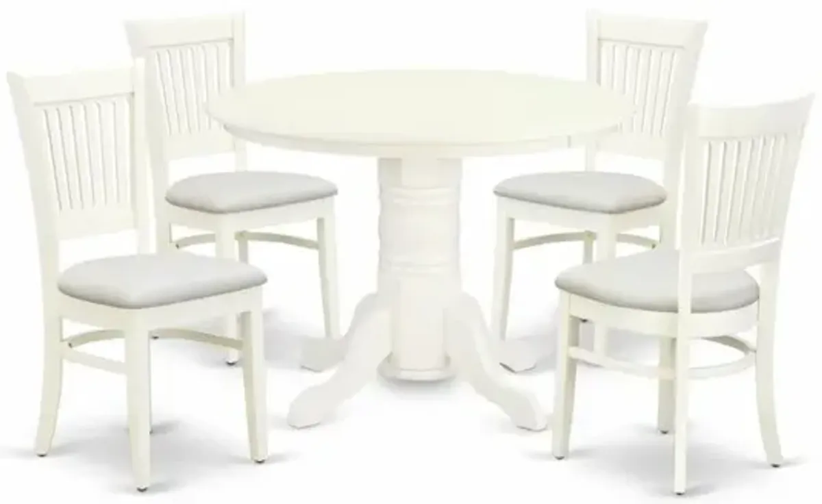 East West Furniture - SHVA5-LWH-C - 5-Piece Dining Room Table Set- 4 Dining Room Chairs and Modern Dining Room Table - Linen Fabric Seat and Slatted Chair Back - Linen White Finish