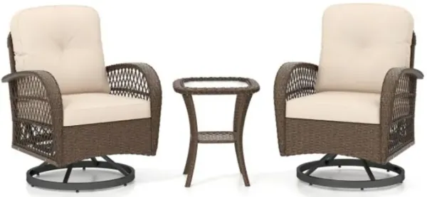 Hivvago 3 Piece Patio Swivel Rocker Set with Tempered Glass Side Table and Thick Cushions
