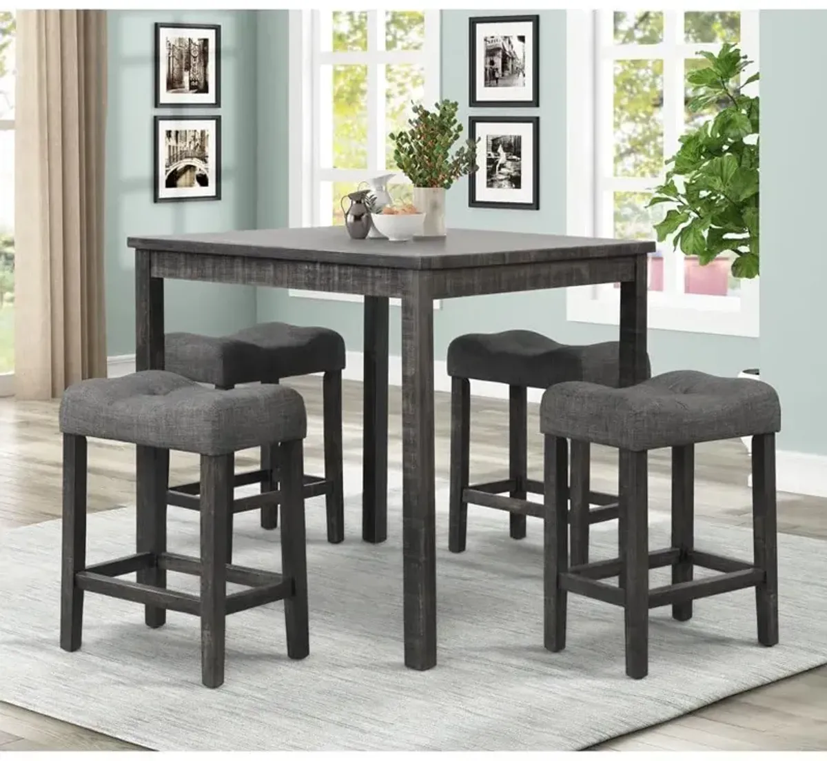 Vitaliya Black Charcoal Linen Counter Height Stools, Set of 2