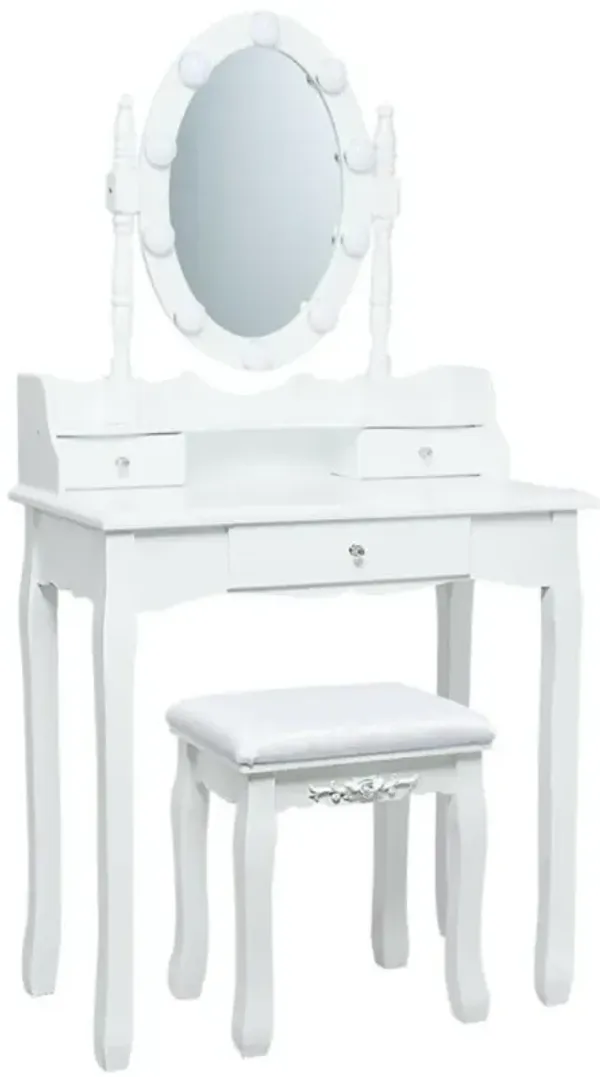 Hivvago Oval Mirror Vanity Set  with 10 LED Dimmable Bulbs and 3 Drawers