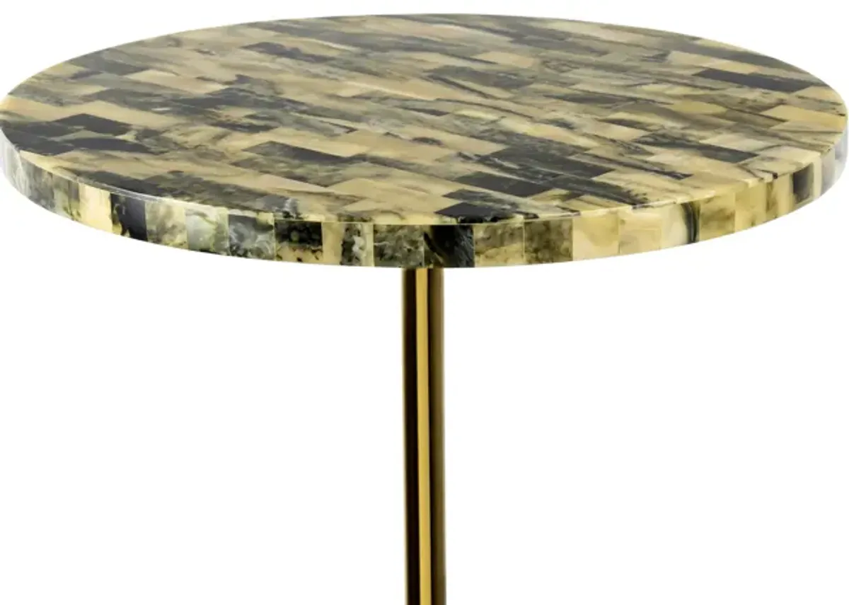 Hedda Contemporary Glam Metal/Resin Faux Stone Round End Table