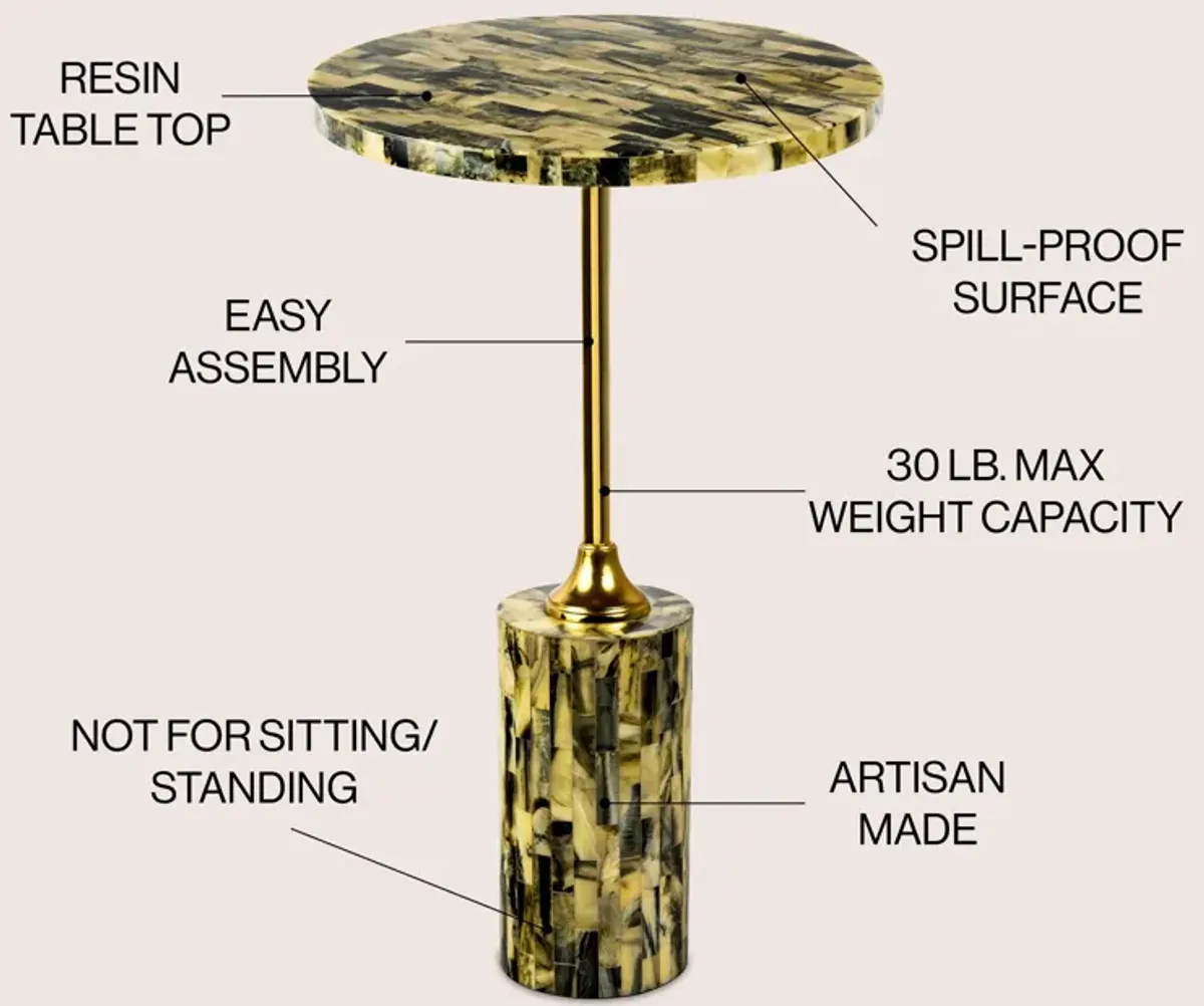 Hedda Contemporary Glam Metal/Resin Faux Stone Round End Table