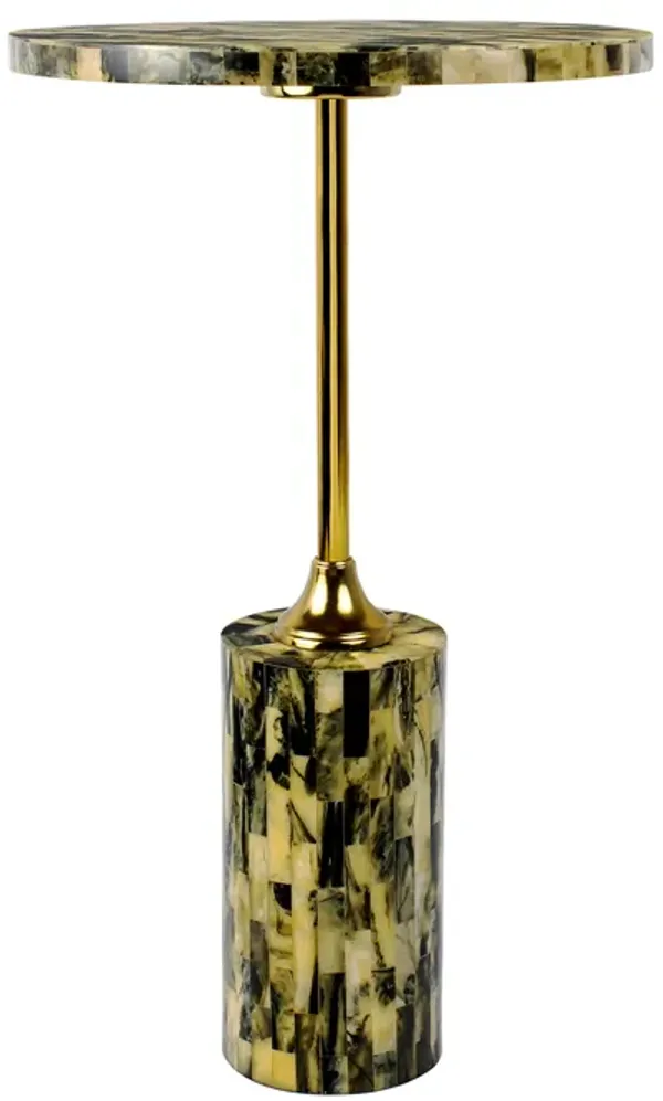 Hedda Contemporary Glam Metal/Resin Faux Stone Round End Table