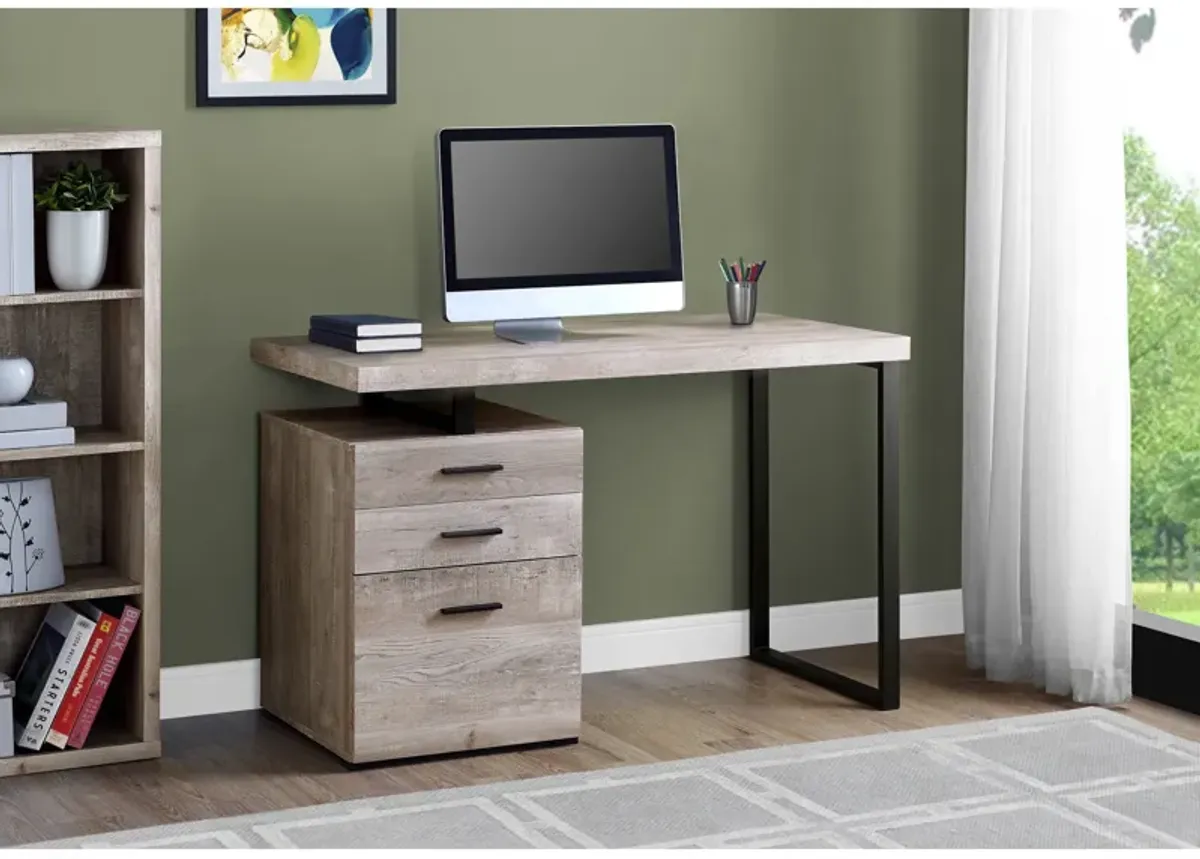 Monarch Specialties I 7410 Computer Desk, Home Office, Laptop, Left, Right Set-up, Storage Drawers, 48"L, Work, Metal, Laminate, Beige, Black, Contemporary, Modern