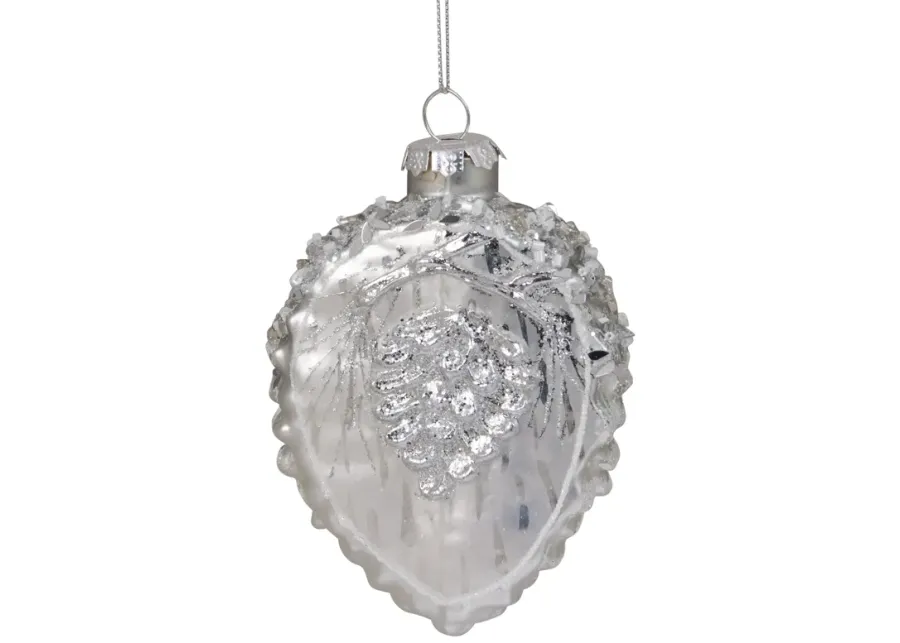 4" Silver Glittered Half Pine Cone Glass Christmas Ornament