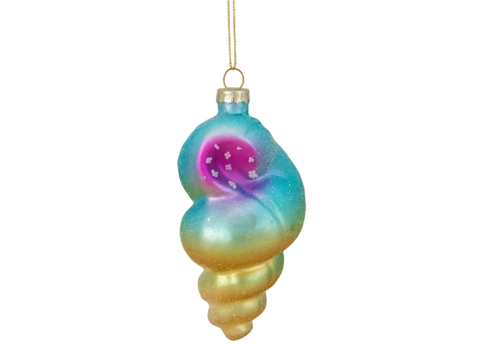 4.25" Blue and Pink Seashell Glass Christmas Ornament