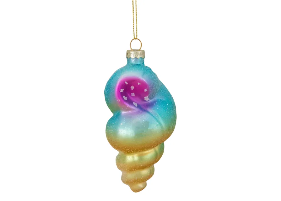 4.25" Blue and Pink Seashell Glass Christmas Ornament