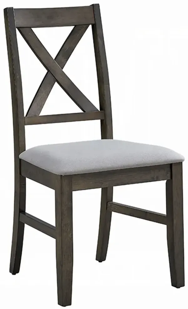 Side Dining Chair Set of 2, X Farmhouse Back, Padded Gray and Beige - Benzara