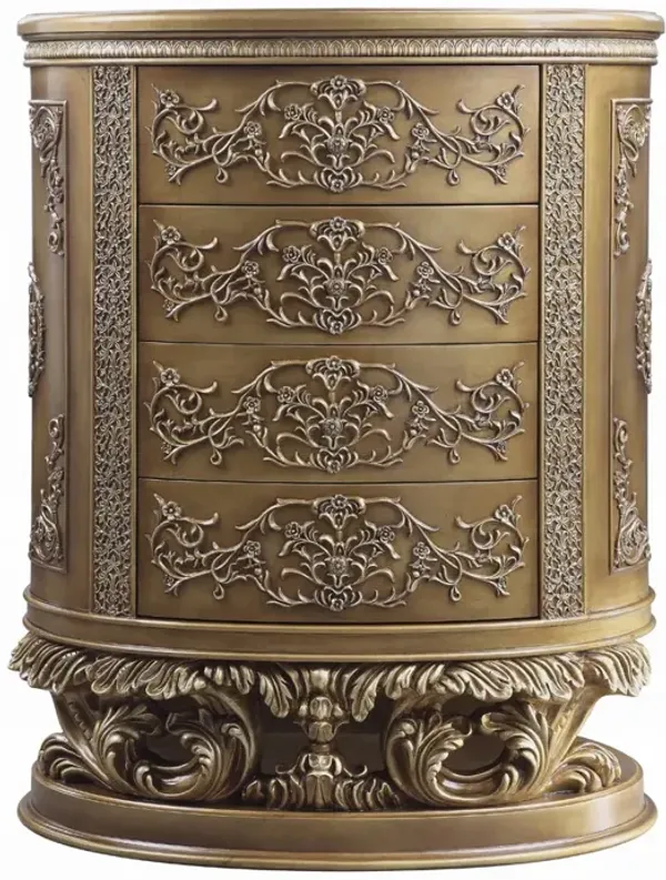 Chest Antique Gold Round Chest of Drawers - Exquisite embossed floral motif - Five zones design - Elegant round base