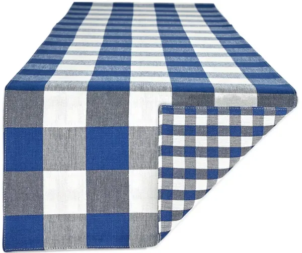 14" x 108" Blue and White Gingham Buffalo Checkered Rectangular Table Runner