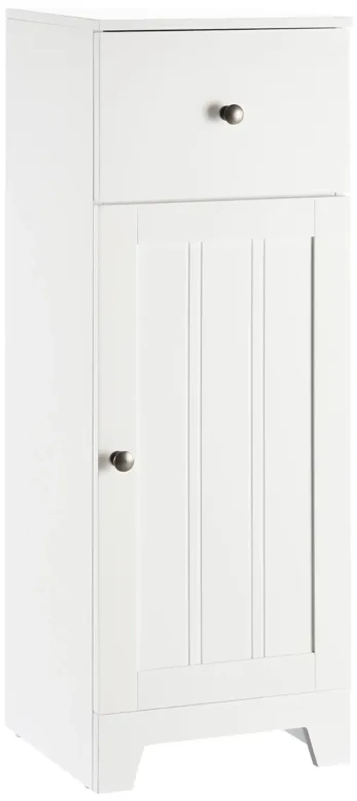 White Bathroom Storage: Small Floor Cabinet with Drawer & Shelf