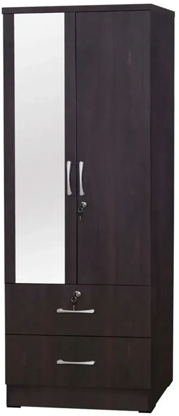 Better Home Products Grace Armoire Wardrobe with Mirror & Drawers in Tobacco