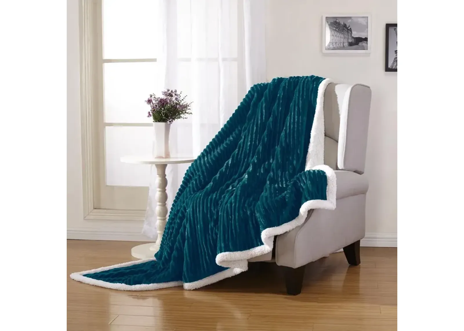 Plazatex Corduroy Faux Sherpa Reverse Throw Blanket - 50x60", Teal