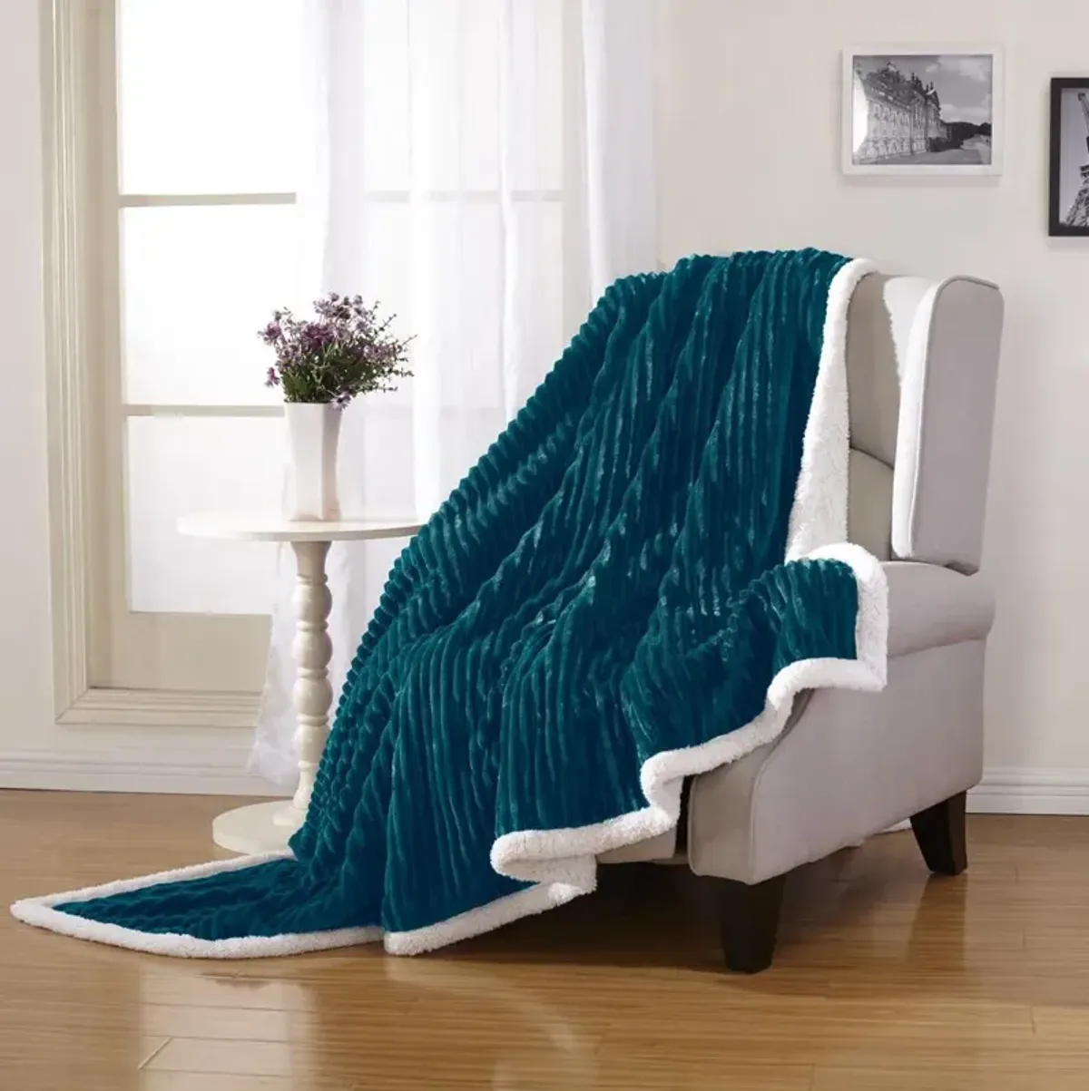 Plazatex Corduroy Faux Sherpa Reverse Throw Blanket - 50x60", Teal