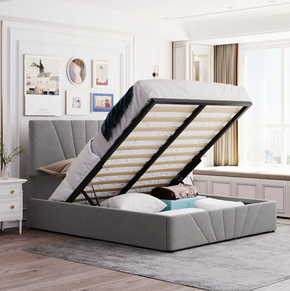 Merax Upholstered Platform Bed with Storage