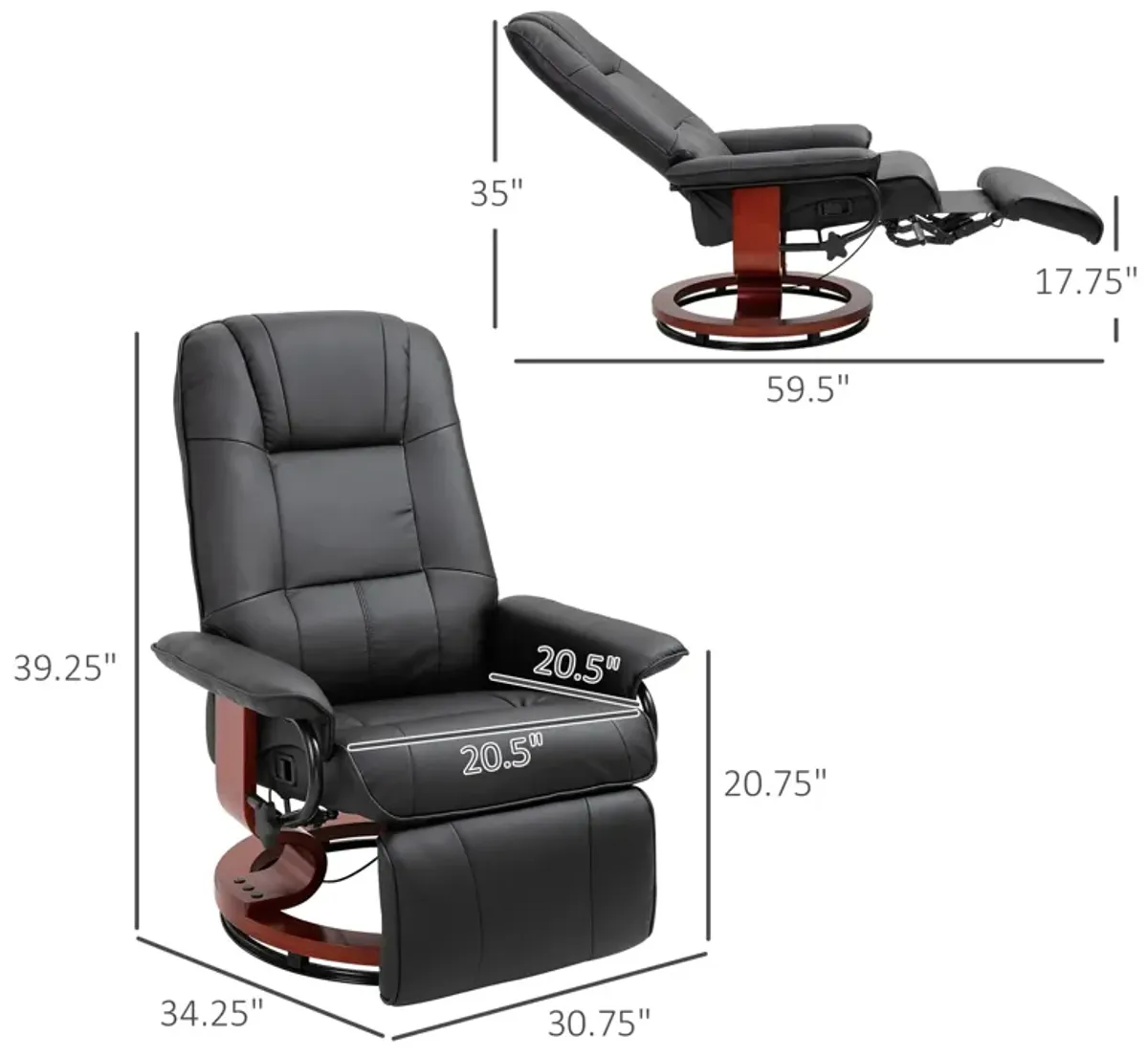 Black Leather Lounger: Swivel Recliner with Adjustable Footrest