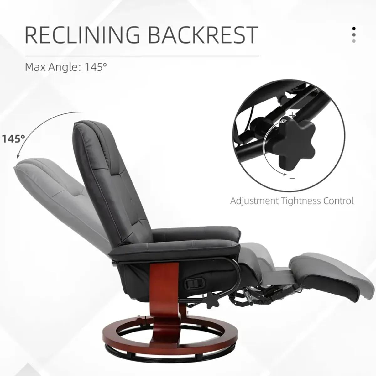 Black Leather Lounger: Swivel Recliner with Adjustable Footrest