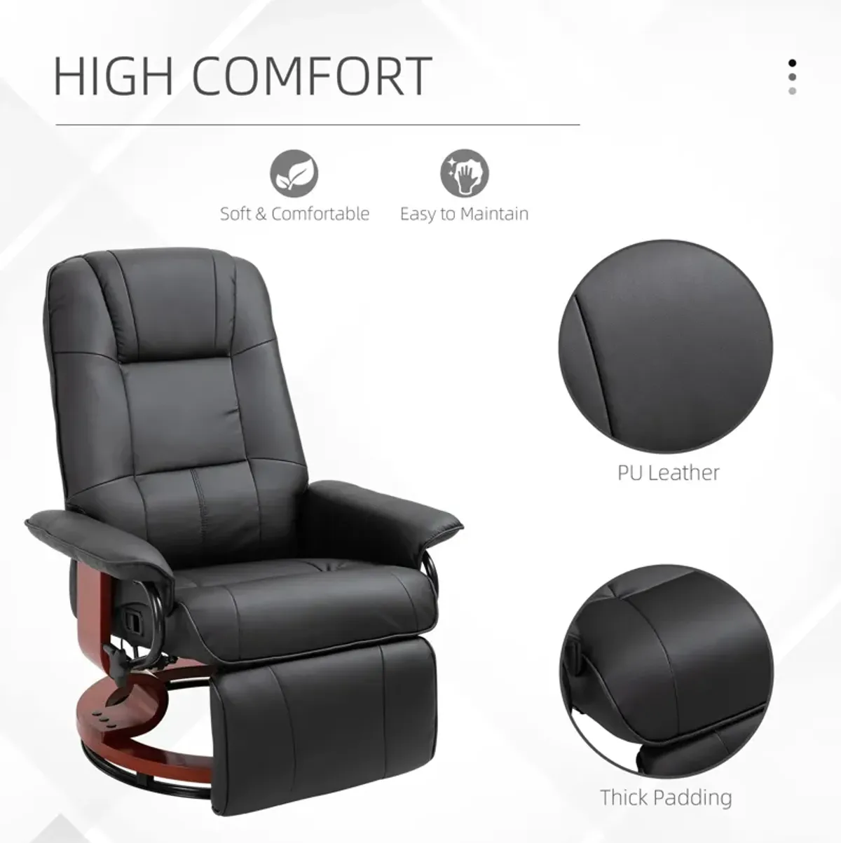 Black Leather Lounger: Swivel Recliner with Adjustable Footrest