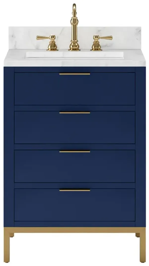 Bristol 24 In. Single Sink Carrara White Marble Countertop Bath Vanity in Monarch Blue