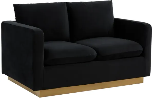 LeisureMod Nervo Modern Mid-Century Upholstered Velvet Loveseat with Gold Frame