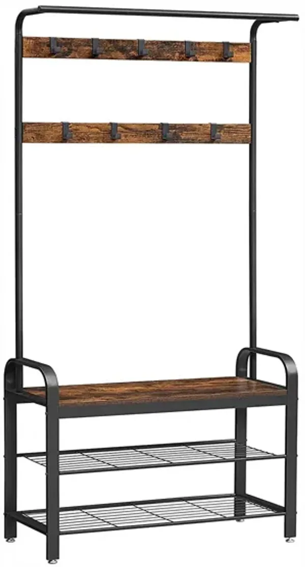 Hivvago Rustic Brown Hall Tree with Shoe Bench