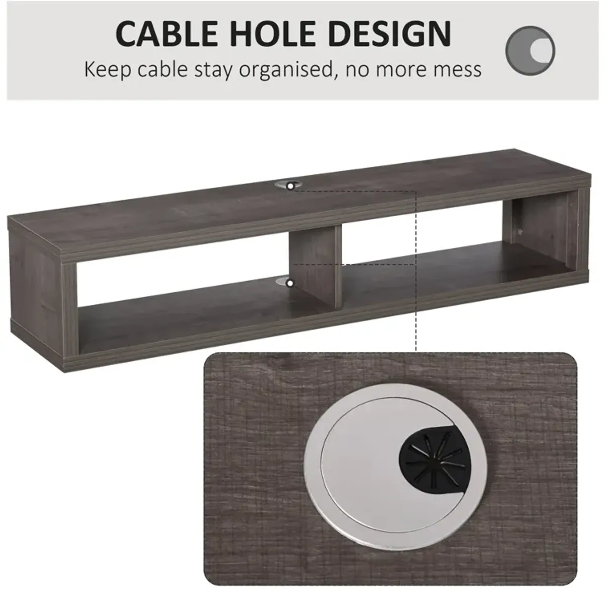 Dark Grey Media Center: Floating TV Stand with Storage Shelf