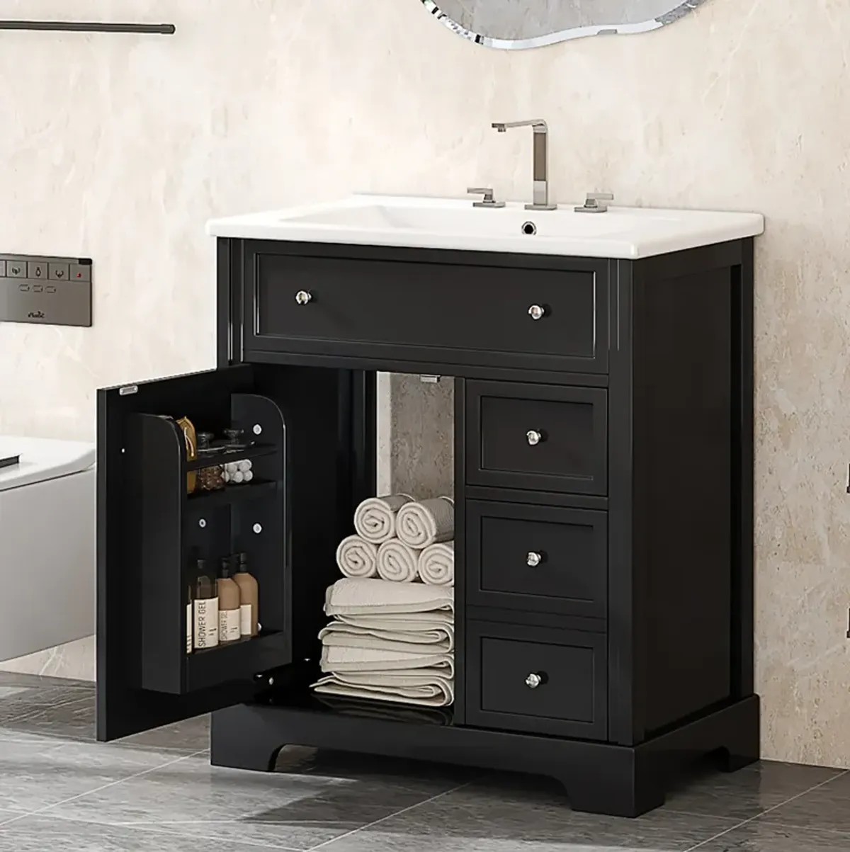 Whisen 30" Vintage Bathroom Vanity with Sink Top, Bathroom Vanity Cabinet with Drawers - White