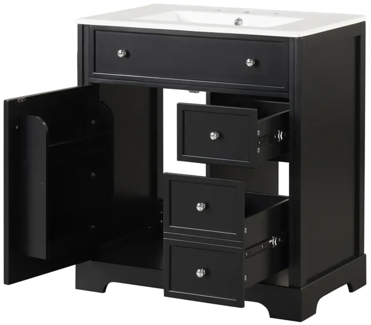 Whisen 30" Vintage Bathroom Vanity with Sink Top, Bathroom Vanity Cabinet with Drawers - White