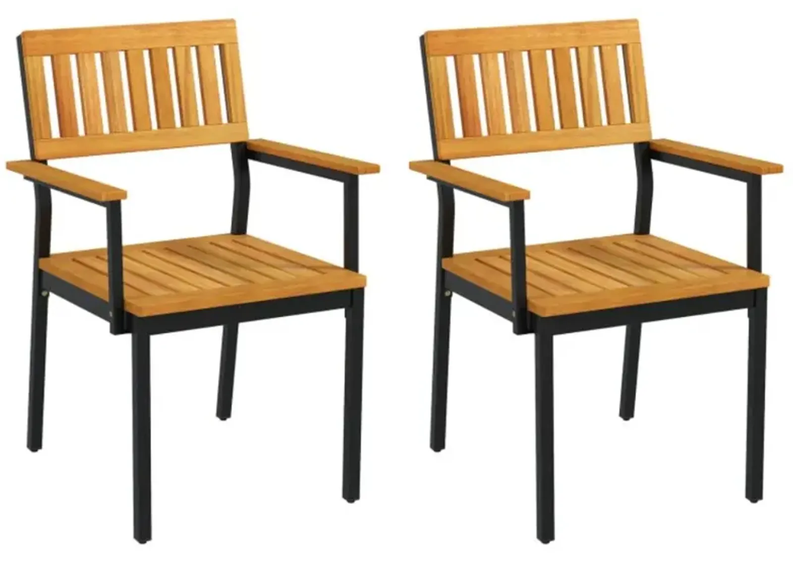 Hivvago Patio Outdoor Dining Chair Set of 2 with Metal and Acacia Wood Frame