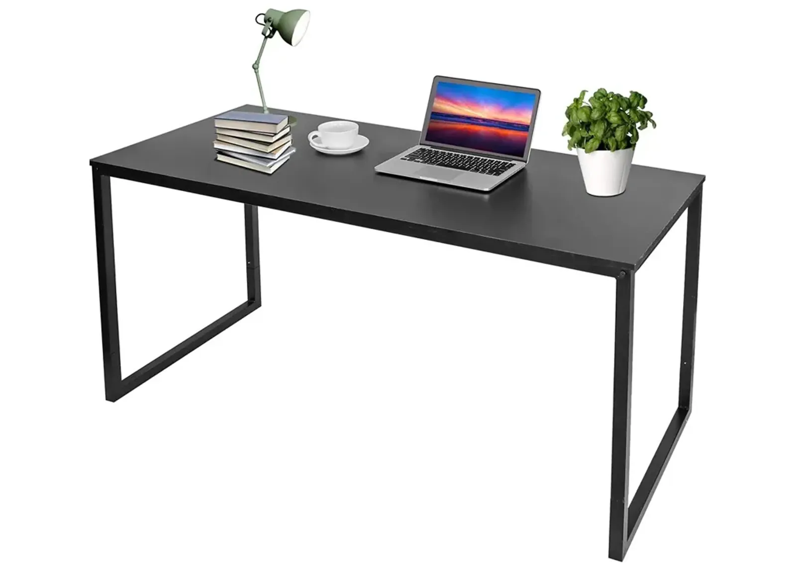 Hivvago Black Metal Frame Wood Top Modern Home Office Laptop Computer Desk Writing Table