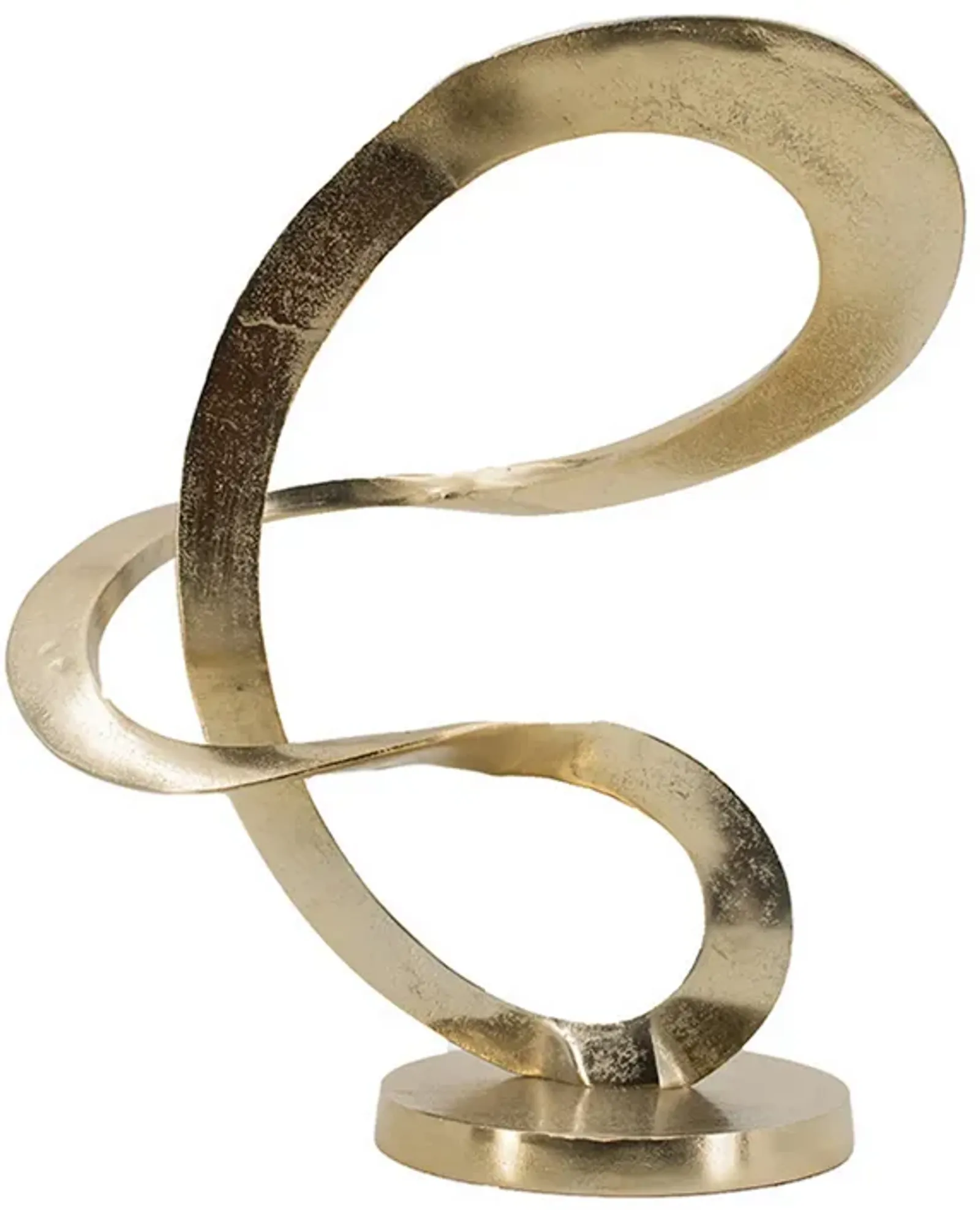 17 Inch Modern Sculpture, Gold Aluminum, Tabletop Decor Loop, Round Base - Benzara