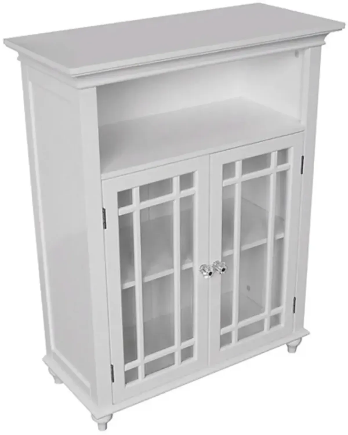 Classic Wood Bathroom Floor Cabinet – 2 Glass Paneled Doors, Freestanding Storage Organizer