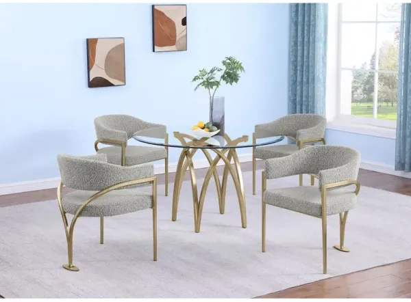 Best Quality Furniture 5Pc Round 48X48 Dining Set With 4 Rich Gray Boucle Chairs