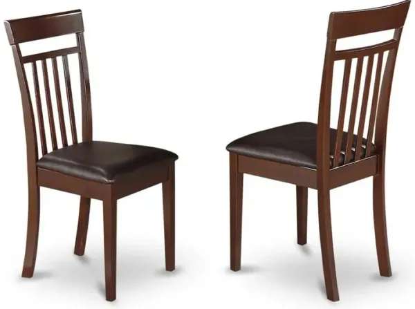 Capri slat back Chair for dining room with Leather Upholstered Seat , Set of 2