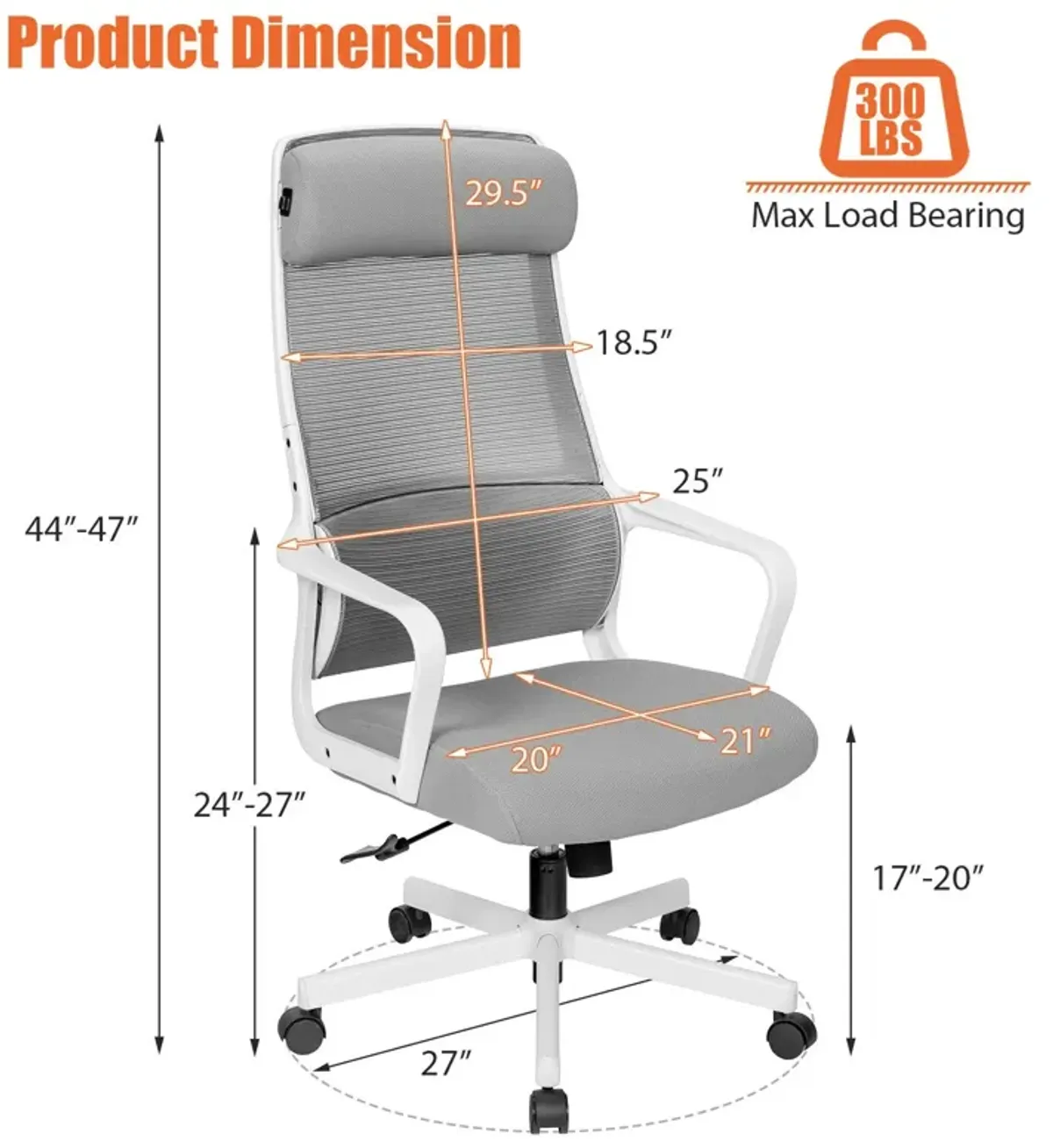 Adjustable Mesh Office Chair with Heating Support Headrest