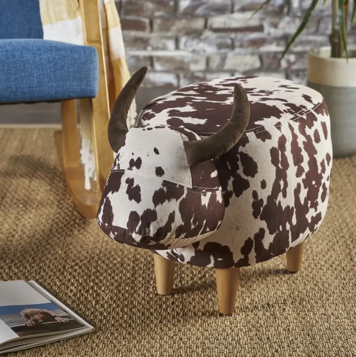 Adorable Cow-Shaped Velvet Ottoman for Kids