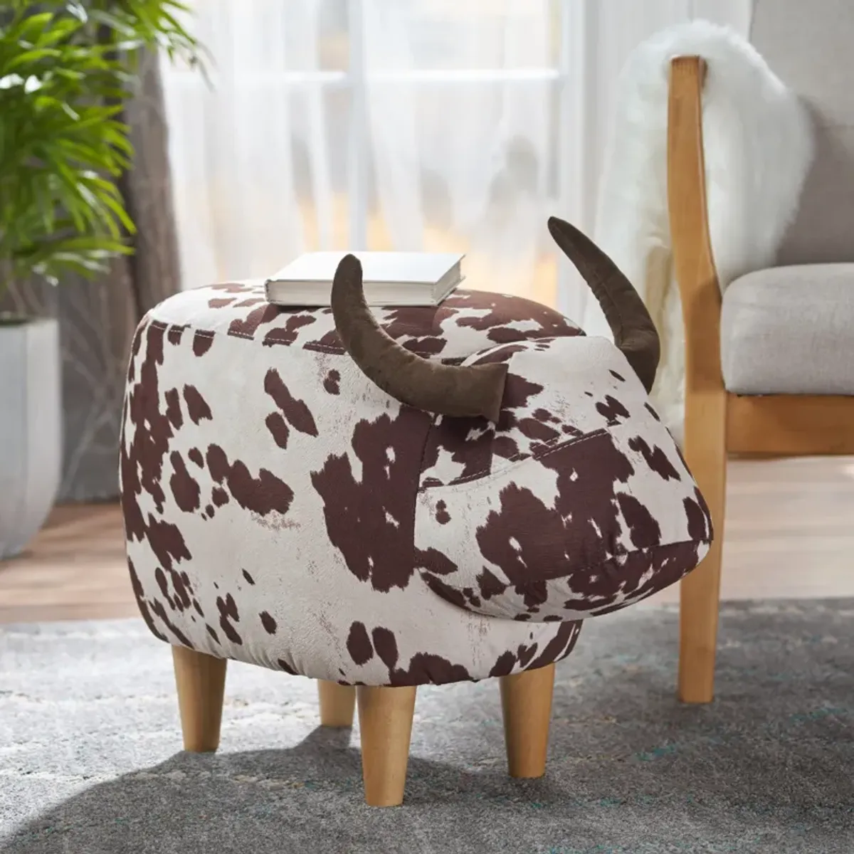 Adorable Cow-Shaped Velvet Ottoman for Kids