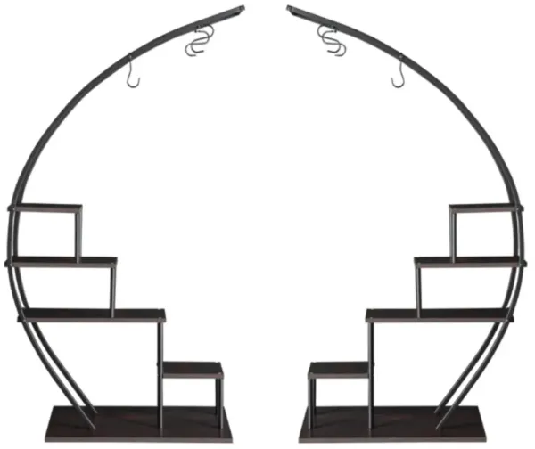 2pcs Semicircle Iron Wood 5-Layer Flower Stand, Elegant Garden Decor for Home & Patio