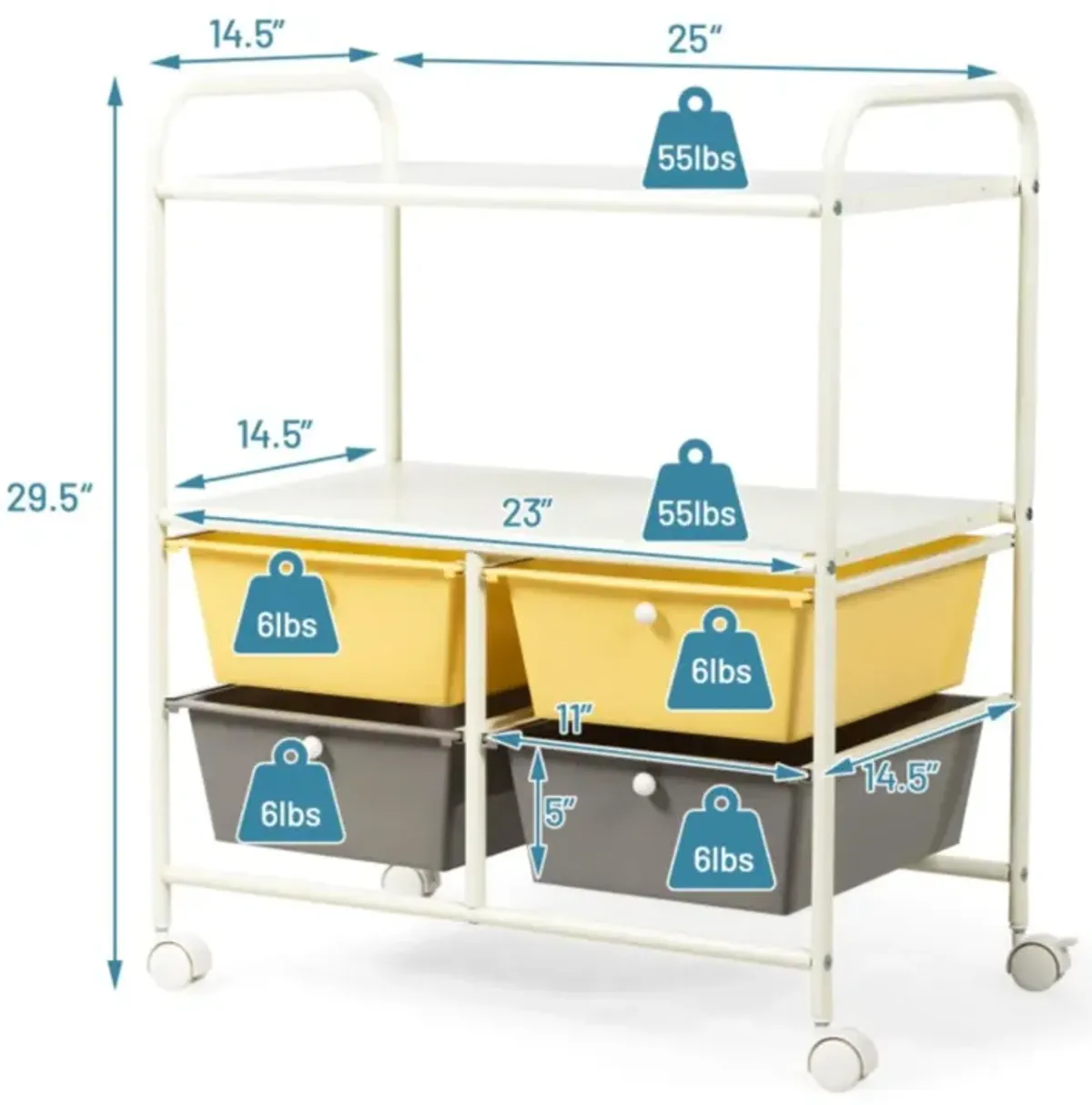 Hivvago 4 Drawers Shelves Rolling Storage Cart Rack