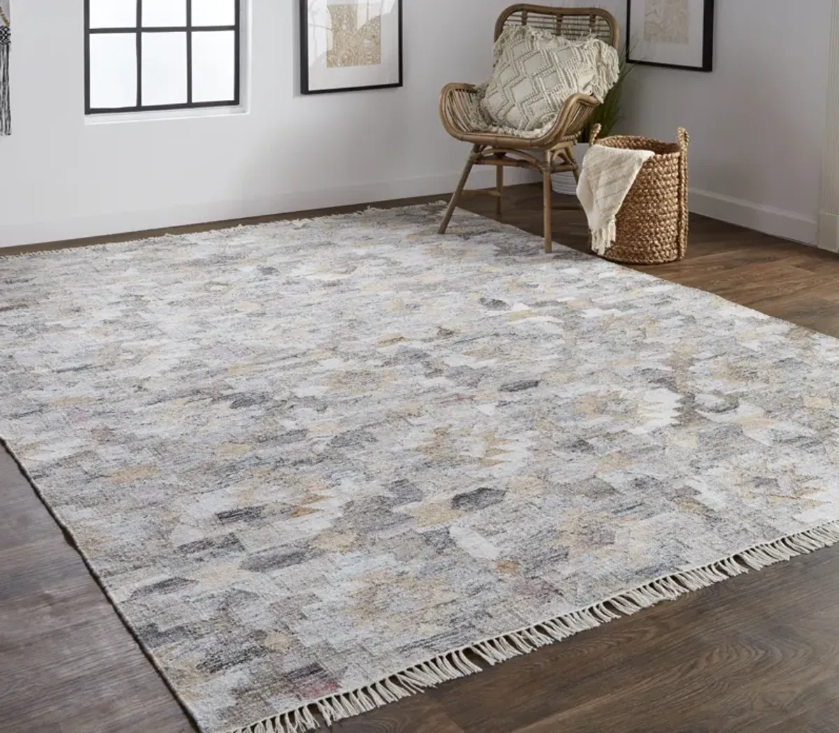 Beckett 0818F Taupe/Gray/Blue 5' x 8' Rug