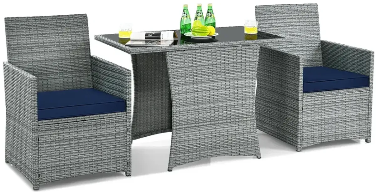 3 Pieces Patio Rattan Furniture Set with Cushioned Armrest Sofa