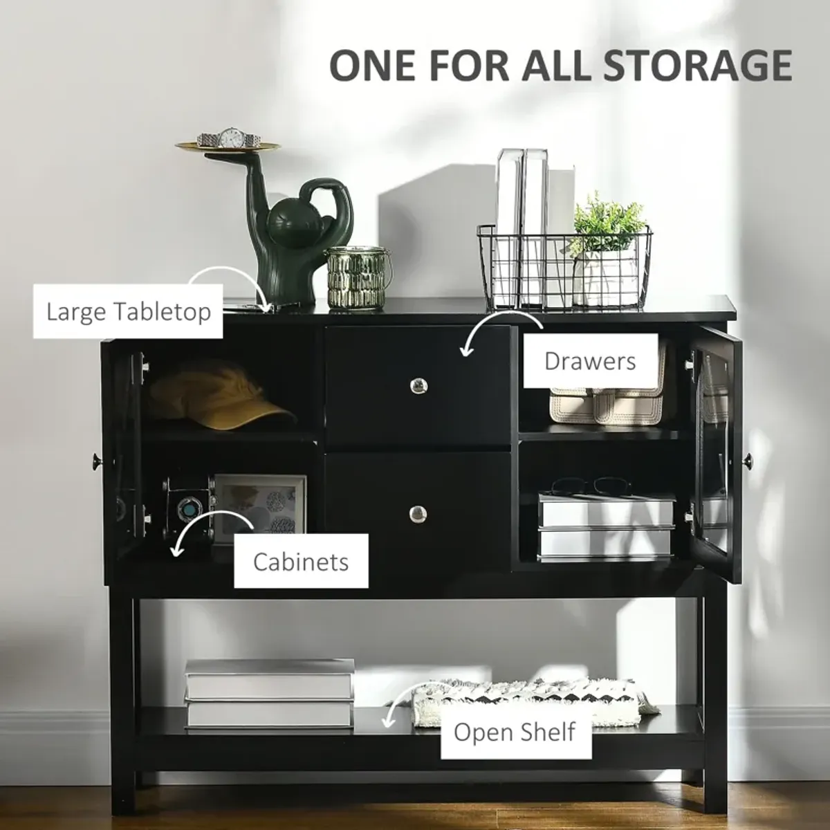 Black Dining Storage: Modern Buffet Cabinet with Glass Door