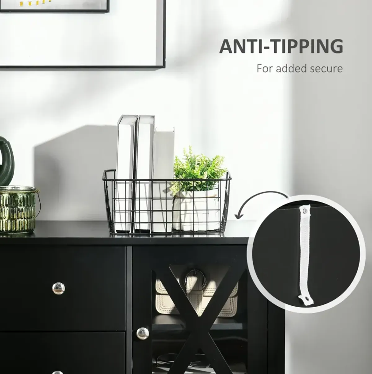 Black Dining Storage: Modern Buffet Cabinet with Glass Door