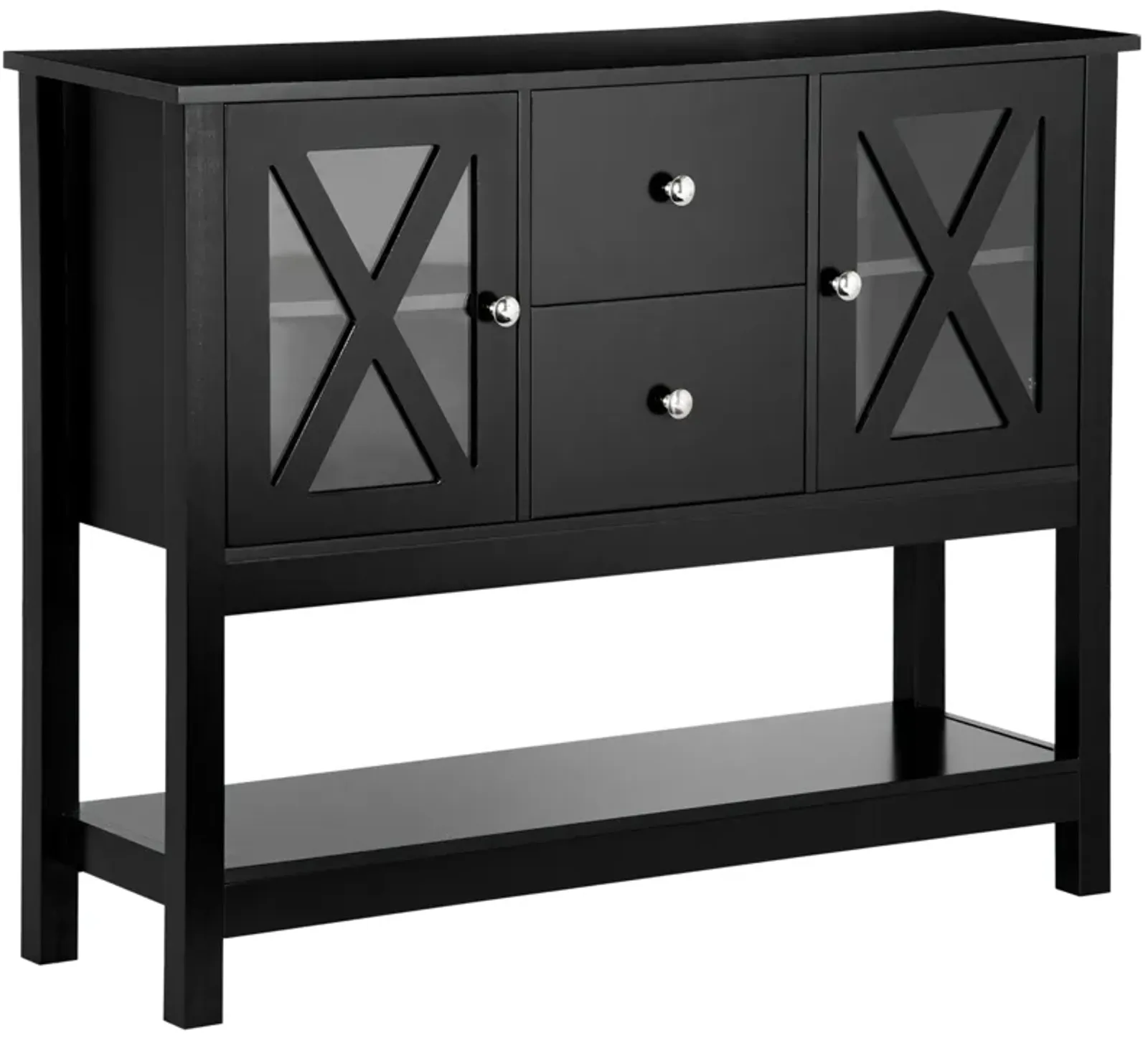 Black Dining Storage: Modern Buffet Cabinet with Glass Door