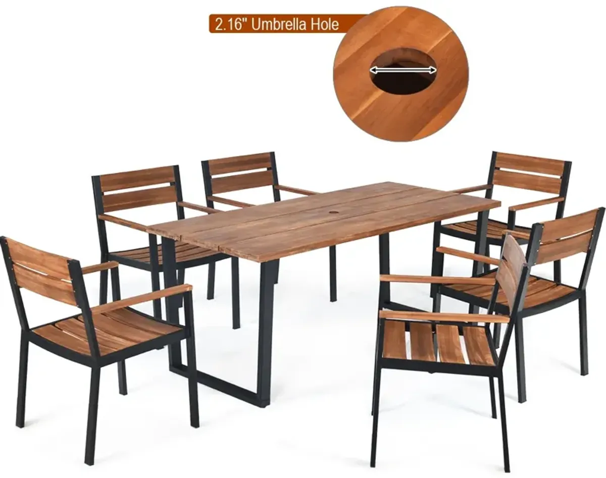 Patented 7 Pieces Patented Outdoor Patio Dining Table Set with Hole