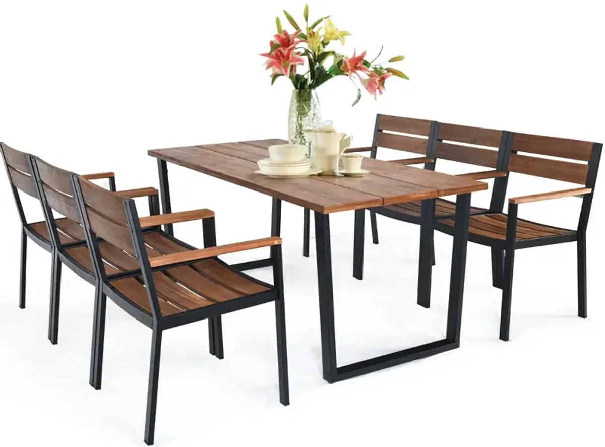 Patented 7 Pieces Patented Outdoor Patio Dining Table Set with Hole