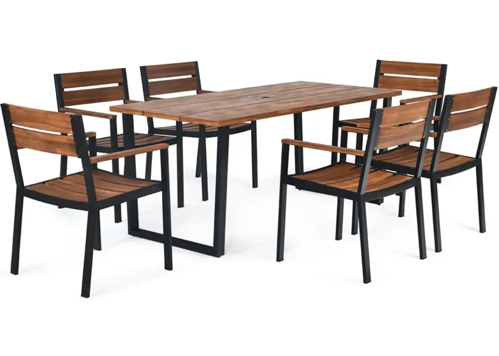 Patented 7 Pieces Patented Outdoor Patio Dining Table Set with Hole